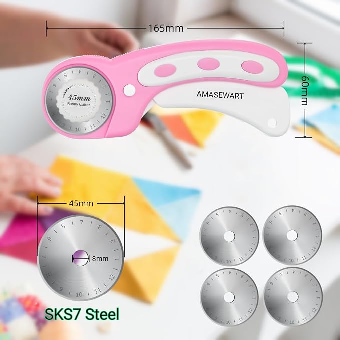 45mm Rotary Cutter and Mat Set, Fabric Cutter Wheel and 12x18 Inch Self Healing - Image 5