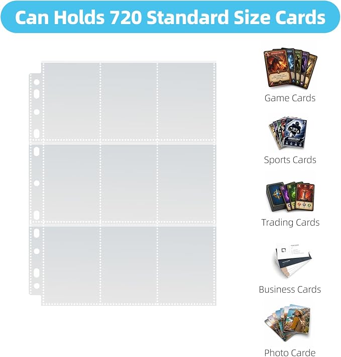 40 Pack 720 Pockets Trading Card Binder Sleeves 11 Holes Fit, Acid-free - Image 4