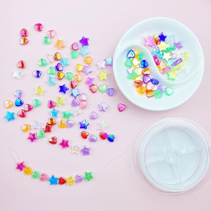 Jmassyang 600 PCS Acrylic Beads Heart Star Shape Charming Clear AB Colors Bead - Image 6