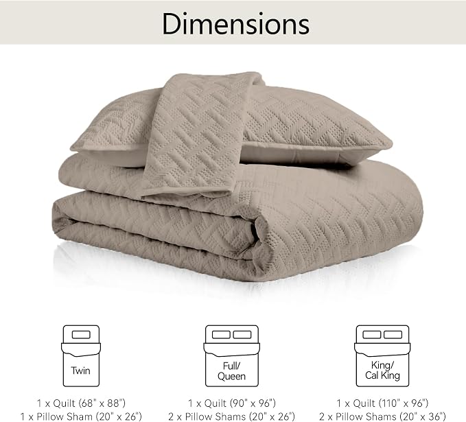 FLYMME Quilts King Size, Lightweight Taupe Bedspreads, Basket Weave Pattern - Image 7