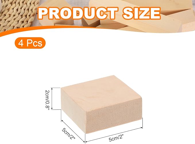 MECCANIXITY 4Pcs Basswood Carving Block, 0.8"x2"x2" Square Wooden Dowels Blocks - Image 2