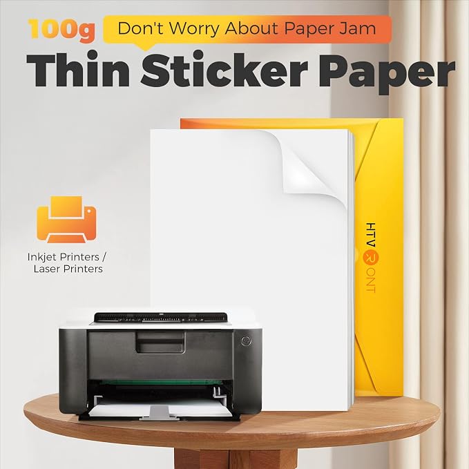 HTVRONT Printable Vinyl Sticker Paper, 100 Sheets Matte Waterproof Sticker Paper - Image 3