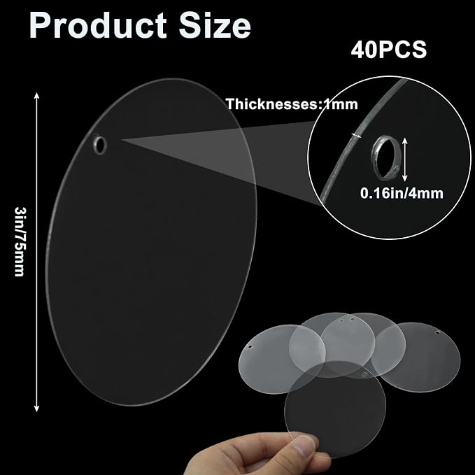 Zorfeter Clear Acrylic Blanks, 3 Inch Round, 40 Pack | Circle Ornament Blanks - Image 3