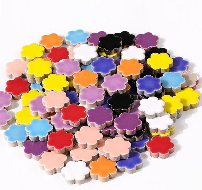 200g Ceramic Mosaic Tiles Pieces, Heart Star Oval Round Flower Shape Mosaics by BuenoarteMosaicStone