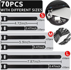 70pcs Cable Ties Reusable Black Wire Ties Cable Management Cord Ties Reusable - Image 2