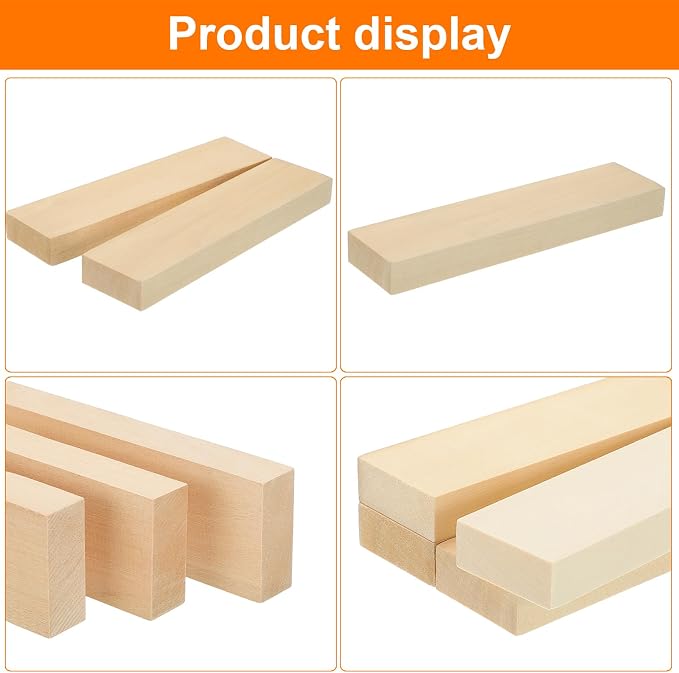 MECCANIXITY 4Pcs Basswood Carving Block, 0.8"x2"x8" Square Wooden Dowels Blocks - Image 4