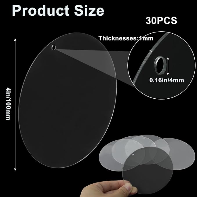 Zorfeter Clear Acrylic Blanks, 4 Inch Round, 30 Pack | Circle Ornament Blanks - Image 3