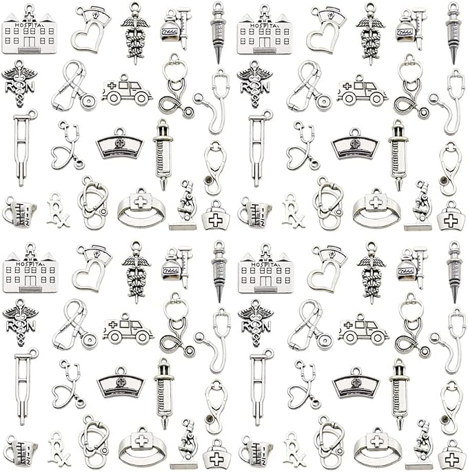 WOCRAFT 120pcs Antique Silver Medical Charms by WOCRAFT