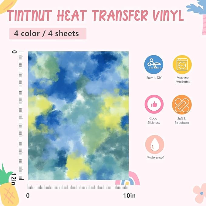 Tintnut Colorful Tie Dye Heat Transfer Vinyl, easy cut & weed, stretch washable - Image 2