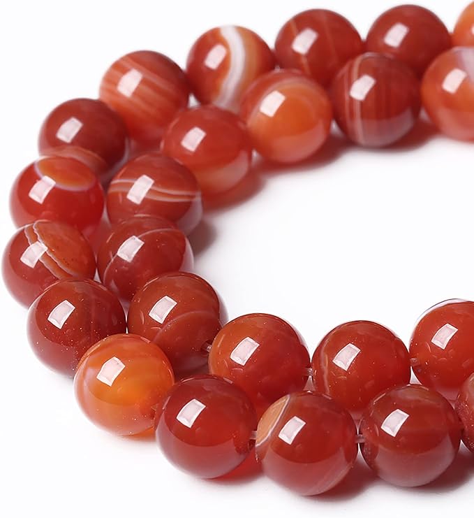 38PCS 10mm Natural Red Striped Agate Beads Round Loose Gemstone Beads - Image 3