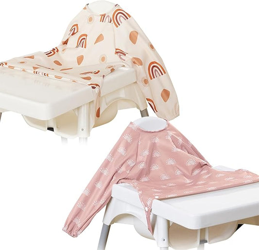 Long Sleeve Baby Bib - Mess-Proof Feeding Bibs for Babies - Adjustable, Waterproof, and Highchair/Table Attachment