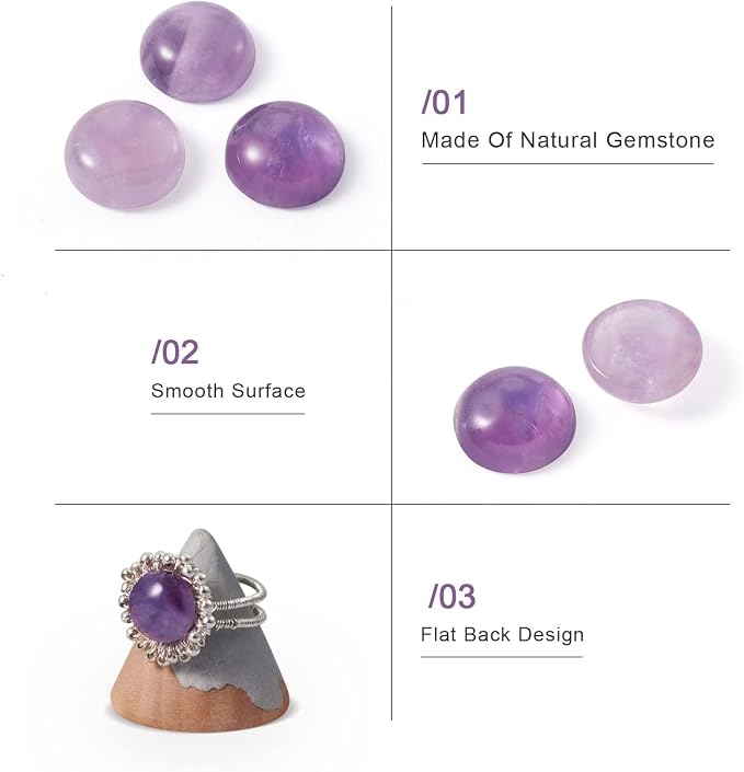 FASHEWELRY 50Pcs Natural Amethyst Cabochons Flat Back Gemstone Cabochons 12mm - Image 6