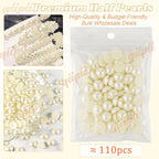 qiipii 110PCS 12mm Beige White Round Half Round Pearls - Image 2
