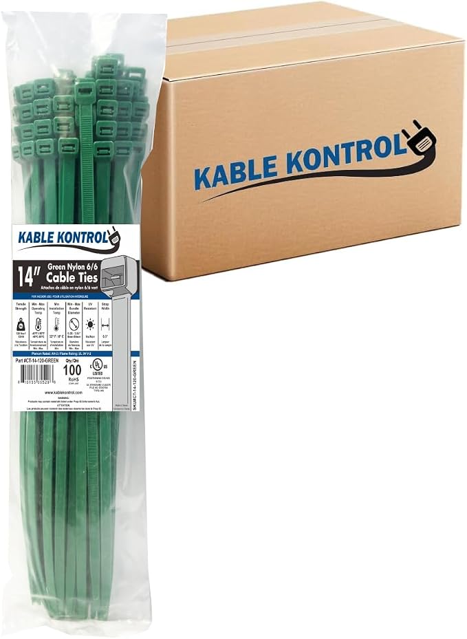 Kable Kontrol Green Zip Ties Bulk Pack 14 Inch 3500 Pcs, 120 Lbs Tensile by KABLEKONTROL%C2%AE