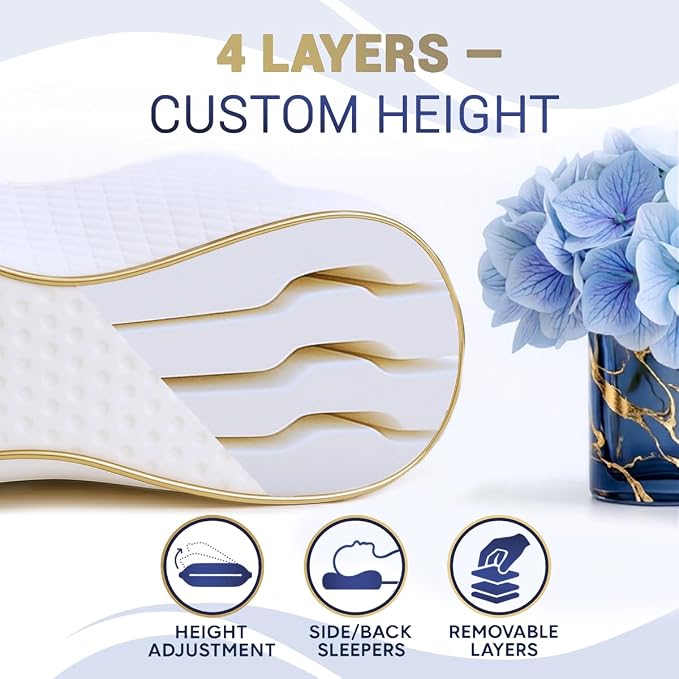 Cervical Memory Foam Pillow – 4-Layer Adjustable King Size Contour Design - Image 4