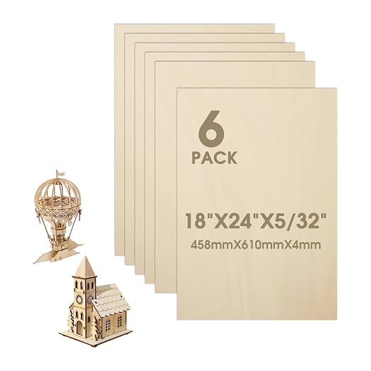 6 Pack Basswood Sheets 18"×24"×5/32" Unfinished Plywood Sheet | Smooth Thin by Unknown