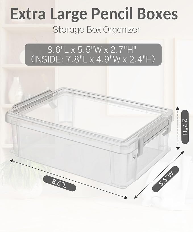 Sooez 6 Pack Extra Large Pencil Box, Plastic Pencil Case Crayon Box Bulk - Image 2