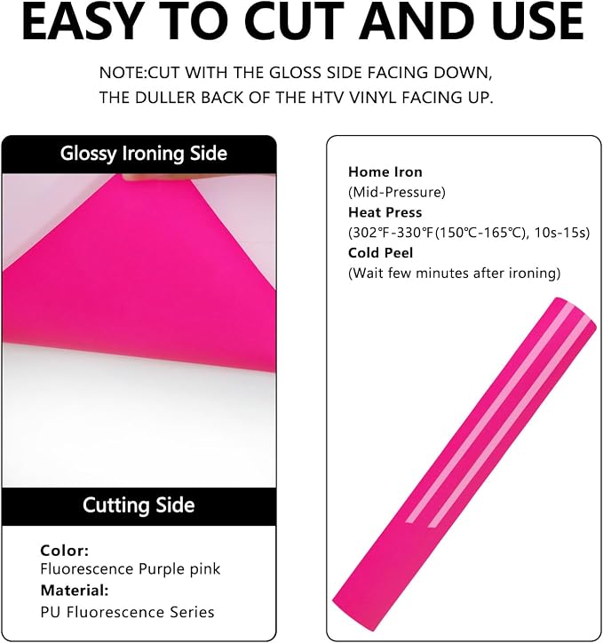 FUNKAKA Fluorescent Purple Pink HTV Heat Transfer Vinyl Rolls - Image 2