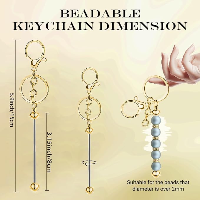 6Pcs Beadable Keychain Bars Blanks Bead Keychain Bar Metal Beaded Keychains - Image 2
