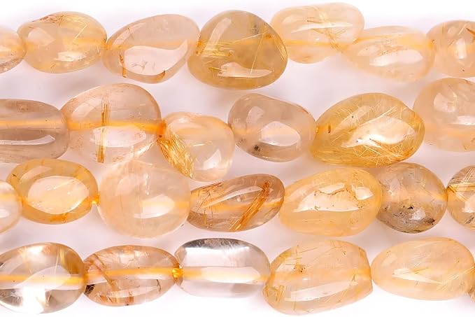 HAAMIIQII Natural Gold Rutilated Quartz Pebble Stone 5-8mm Small Irregular - Image 2