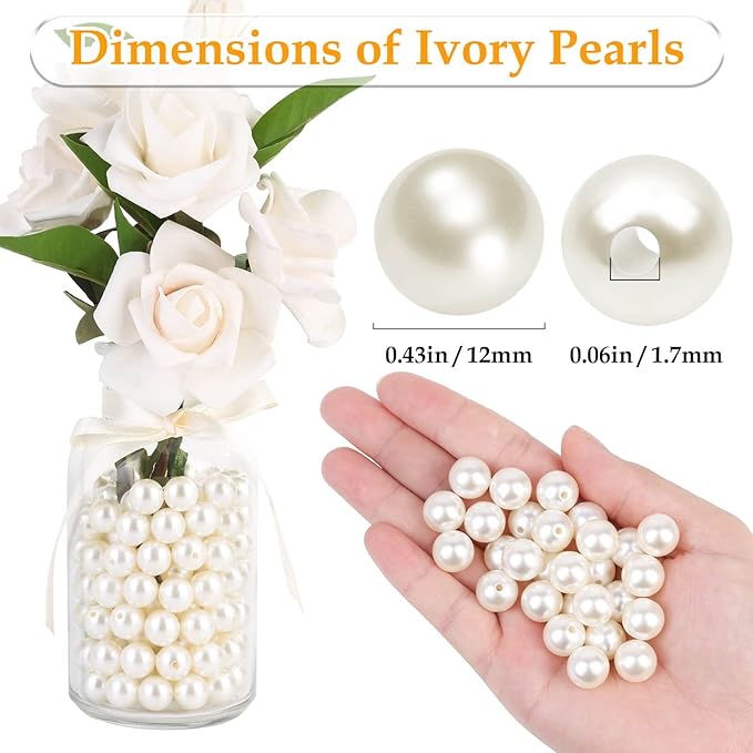 Pearl Beads for Craft, Anezus 200pcs Ivory Faux Fake Pearls, 12 MM Sew on Pearl - Image 3