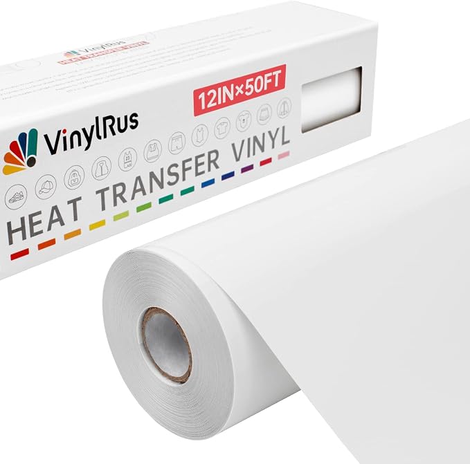 VinylRus Heat Transfer Vinyl-12” x 50ft White Iron on Vinyl Roll by VinylRus