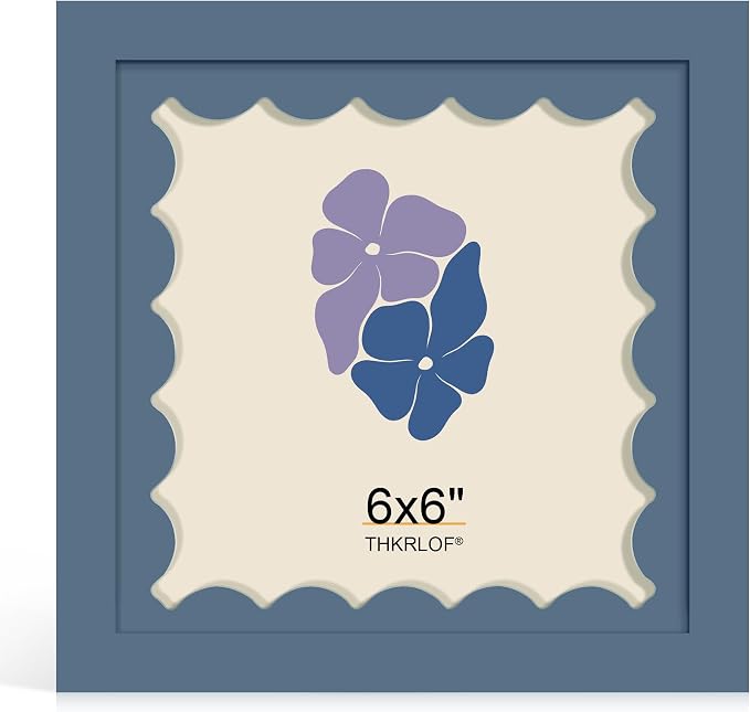6x6 Picture Frame with Wavy Mat, Wooden Real Glass 6 x 6 Photo Frame by THKRLOF