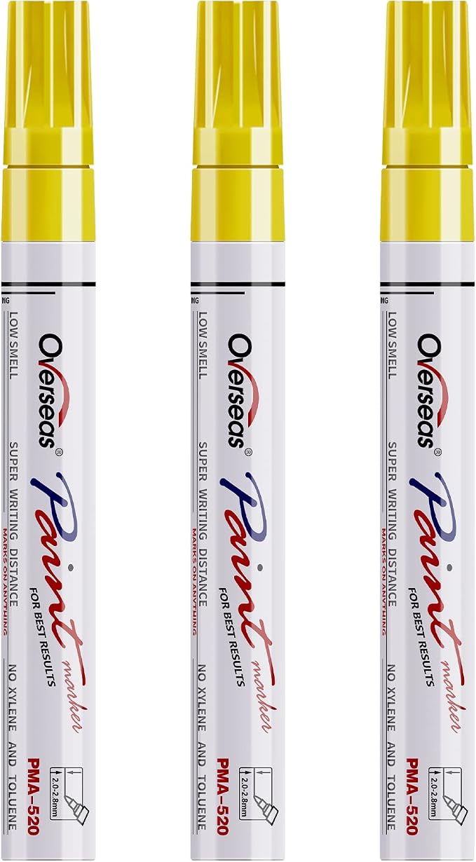 Overseas Yellow Paint Pens Permanent Markers, 3 Oil Based Paint Makrers | by Overseas