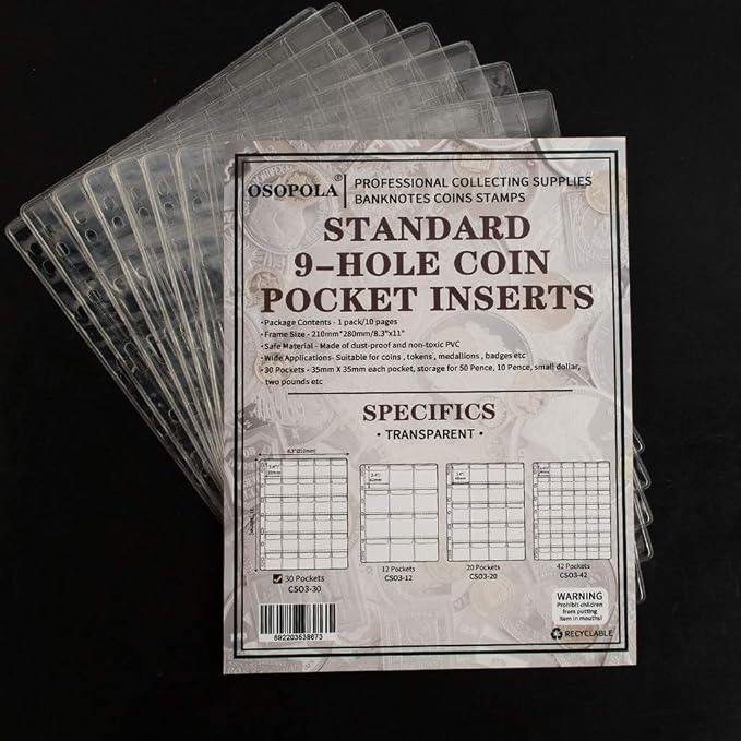 300 Pockets Coin Binder Pages 1.38" Collection Album Holder 10 Pcs | OSOPOLA - Image 7