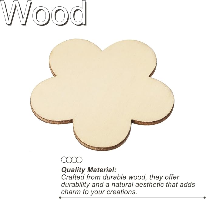 PATIKIL 80mm Wooden Flowers, 50 Pack Unfinished Wood Flowers Blank Wooden - Image 4