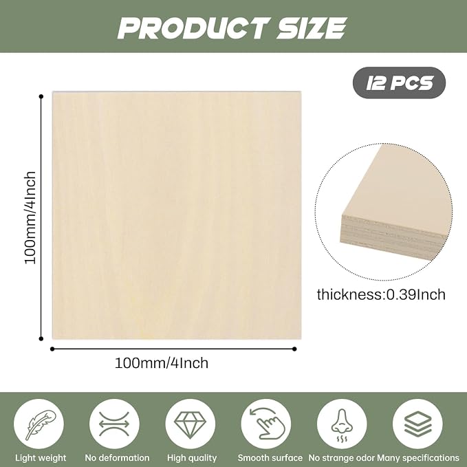 12 Pack Plywood Sheets, Unfinished Wood Boards Blanks - Image 2