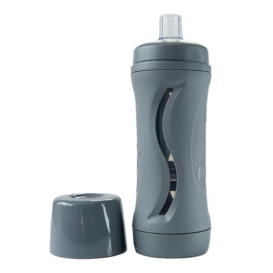 Subo Baby Food Bottle | No Mess Baby Toddler Self Feeder | Squeeze Free Design for Purees, Smoothies, Yogurt, Oatmeal, or Thickened Liquids | Reusable Silicone Washable Cup (Charcoal)