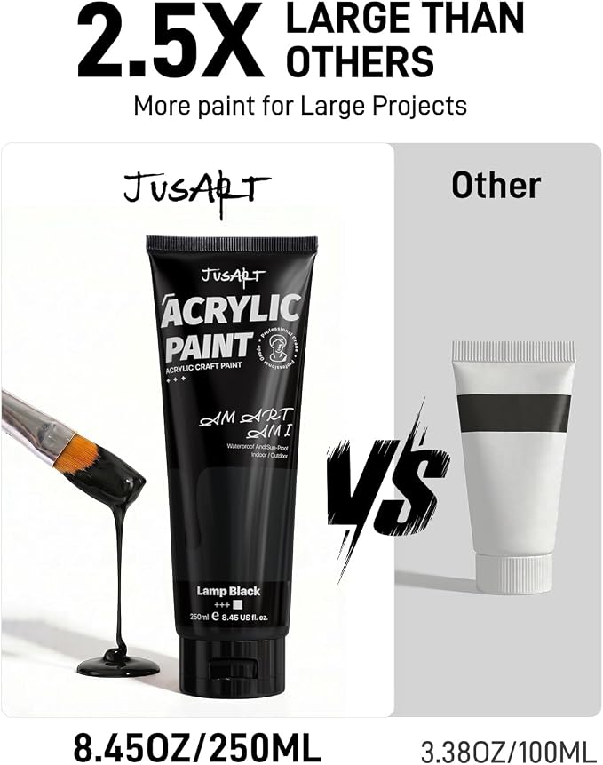 JusArt Black Acrylic Paint, 8.45oz/250ml Large Tube, Heavy Body Rich Pigment - Image 3