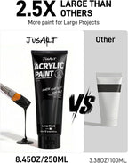 JusArt Black Acrylic Paint, 8.45oz/250ml Large Tube, Heavy Body Rich Pigment - Image 3