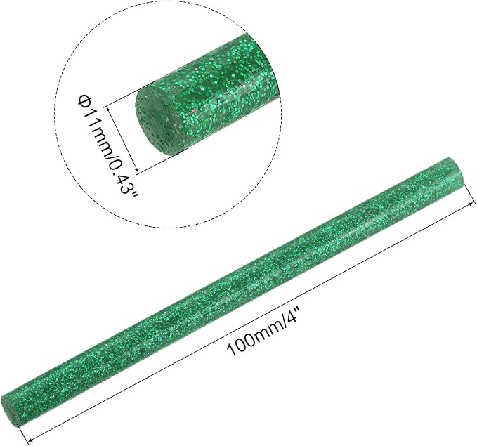 uxcell Mini Hot Glue Sticks for Glue Gun 11mm x 100mm Glitter Green 12pcs - Image 2