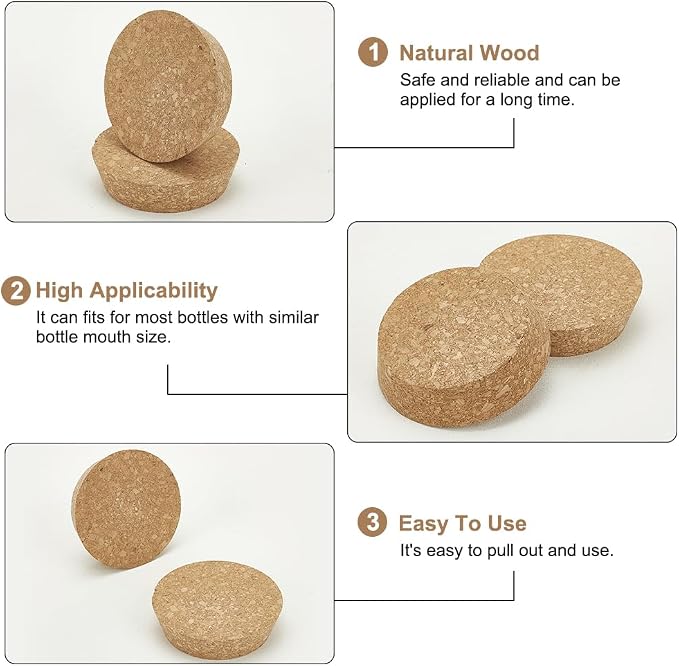 BENECREAT 2pcs Cork Stoppers, Tapered Wine Cork Plugs - Image 4
