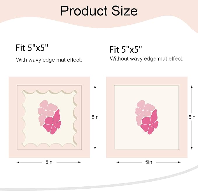 5x5 Picture Frame with Wavy Mat, Wooden Real Glass 5 x 5 Photo Frame - Image 2