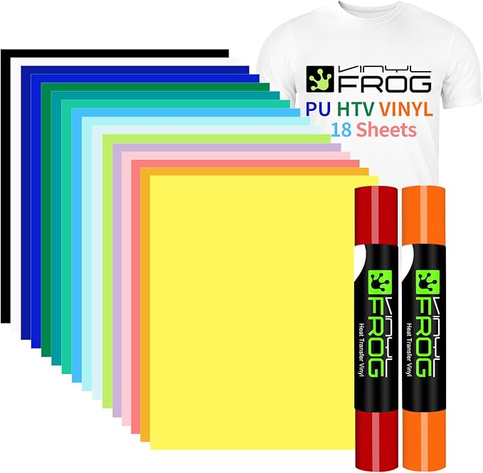 VINYL FROG 18 Sheets Heat Transfer Vinyl Bundle 12"x10" Matte HTV Vinyl Packs by VINYLFROG