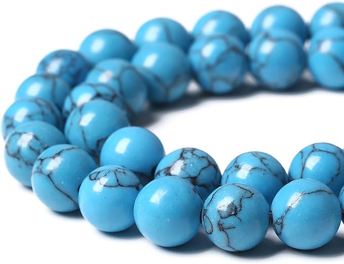 46PCS 8mm Natural Stone Beads Blue Turquoise Round Loose Gemstone Beads - Image 4