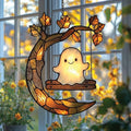 Happy Ghost on Moonlit Swing Acrylic Suncatcher by Unknown