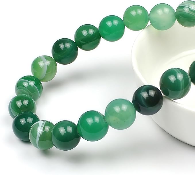 MJDCB Natural Stone Beads Green Striped Agate Round Loose Beads - Image 2