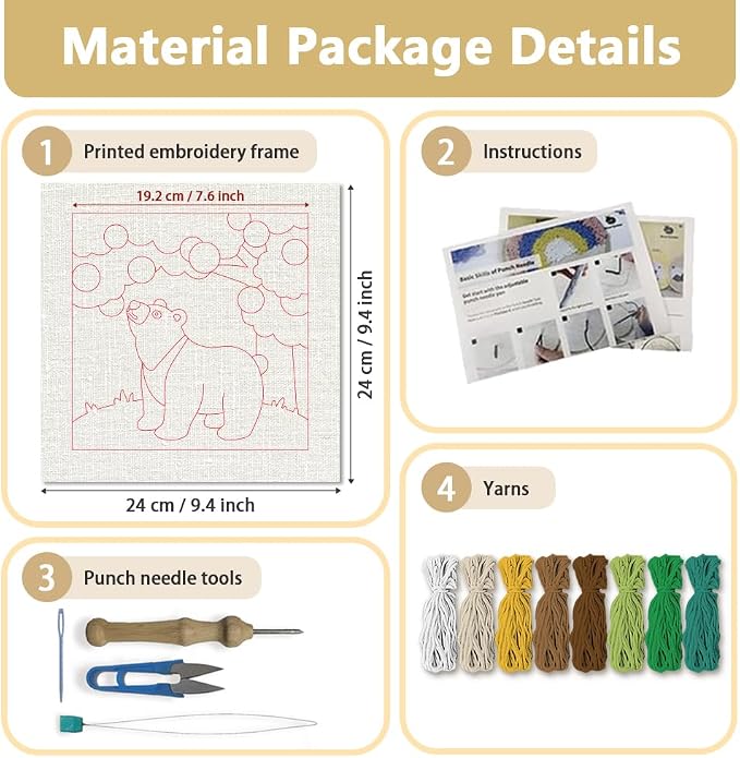 Doodlream Brown Bear DIY Punch Needle Embroidery Kit - Image 2