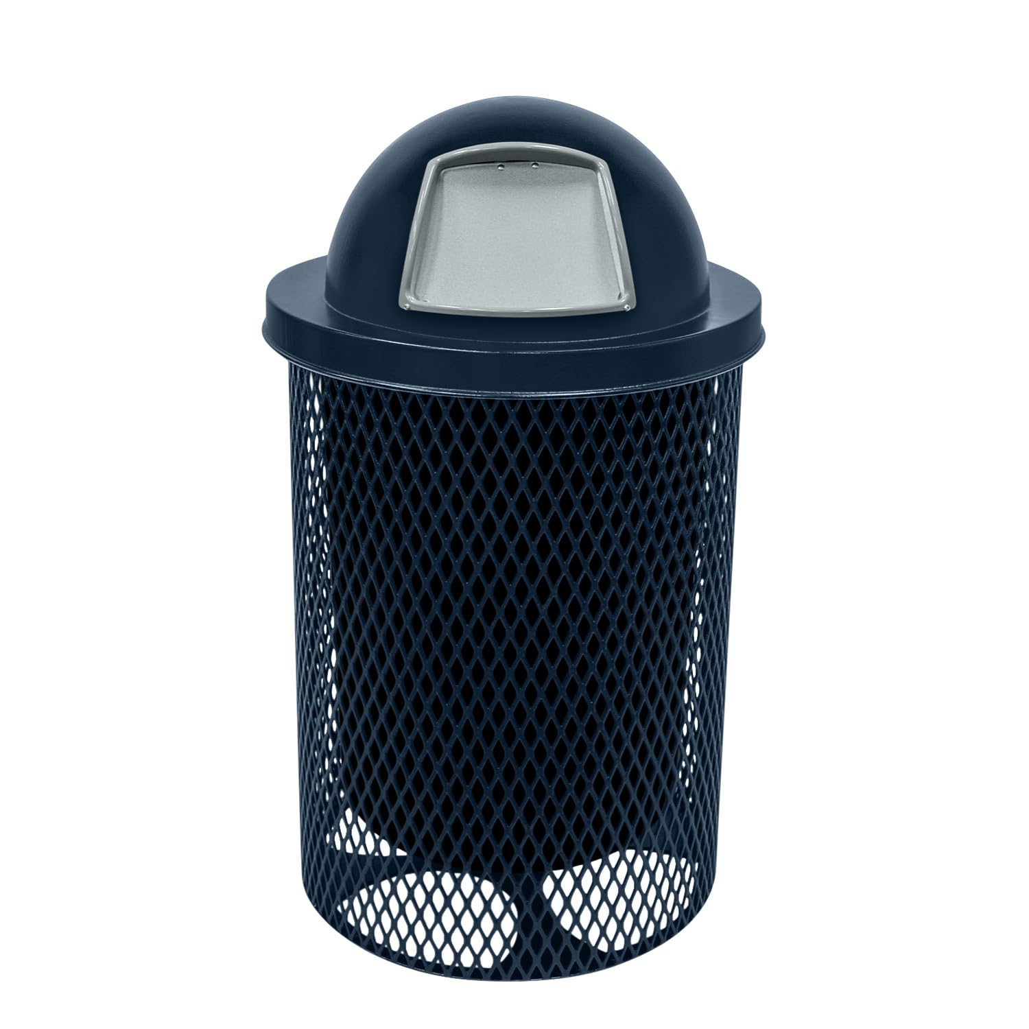 COATEDOUTDOORFURNITURE RDT-DBL Heavy Duty 32 Gallon Round Trash Receptacle, Liner Included, Dark Blue with Black Dome, Made in America
