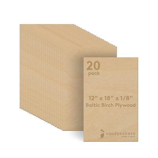 3 mm Baltic Birch Plywood 1/8 x 12 x 18 Inch, Box of 20 B/BB Grade Craft Wood by Woodpeckers