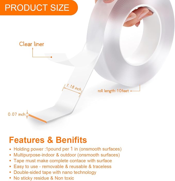 Yeefeoch Double Sided Tape Heavy Duty, mounting Picture Hanging Adhesive Strips - Image 2