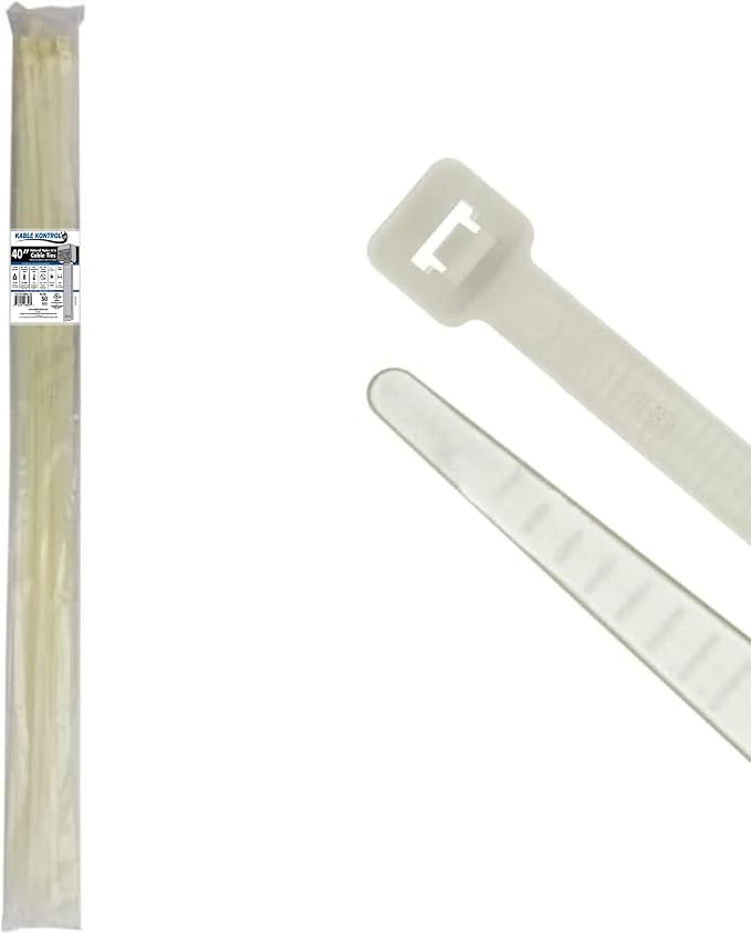 Kable Kontrol Heavy Duty Cable Zip Ties 50 Pcs 40 Inch, Natural White, 250 Lbs by KABLEKONTROL%C2%AE