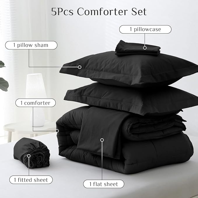 JOLLYVOGUE Twin Comforter Set, Ultra-Soft Bed in a Bag Twin Size 5 Pieces - Image 5