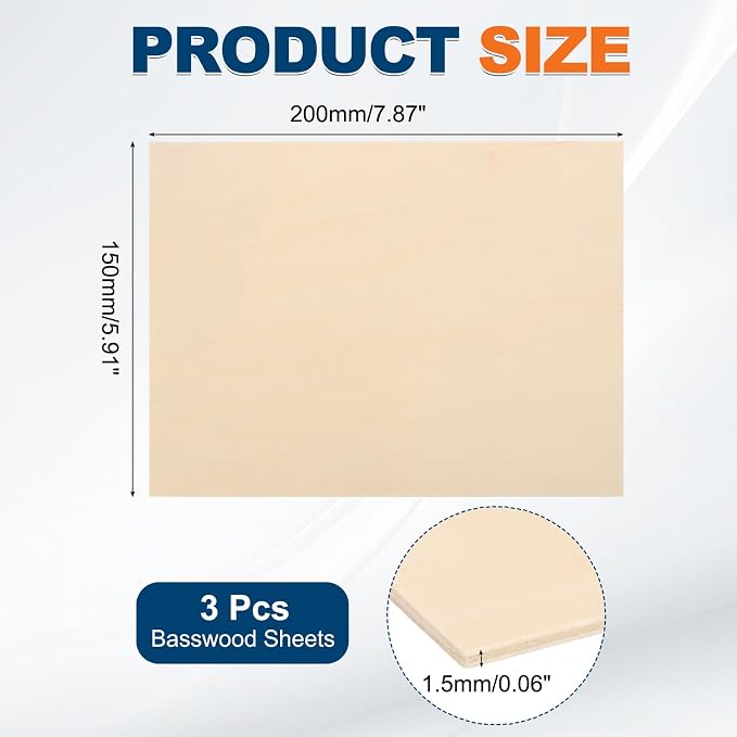 MECCANIXITY 3pcs Basswood Sheets 8 x 6 x 1/16 Inch Unfinished Wood Boards - Image 2