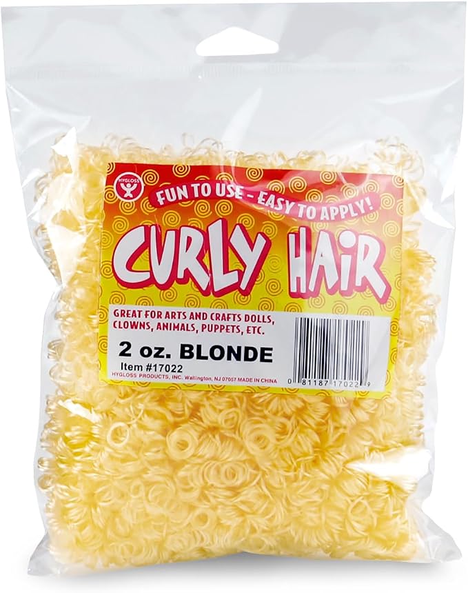 Hygloss 2 oz Curly Doll Hair for Crafts Blonde- Premium Synthetic Hair for Doll by HyglossProductsInc