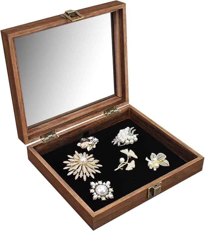 MOOCA Tempered-Glass Top 2 pieces Set Small Wooden Jewelry Display Case - Image 5